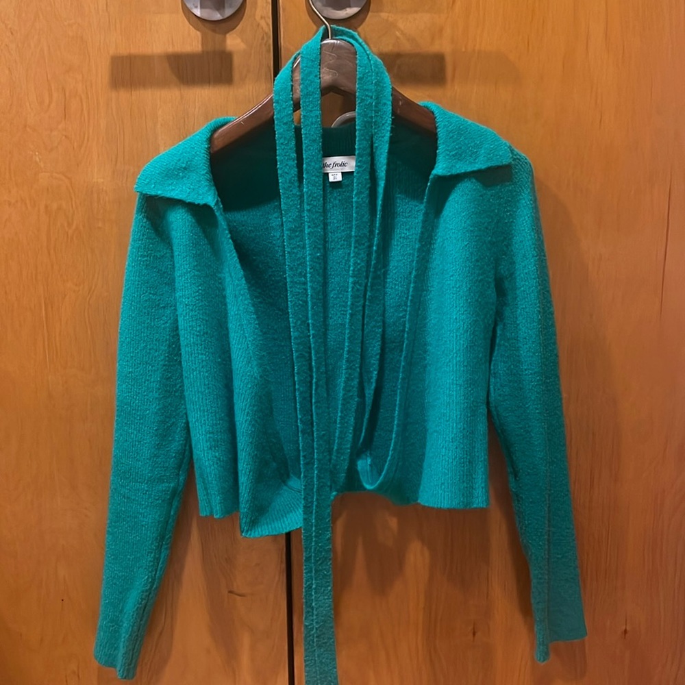 ASOS green wrap sweater with collar, by The Frolic
